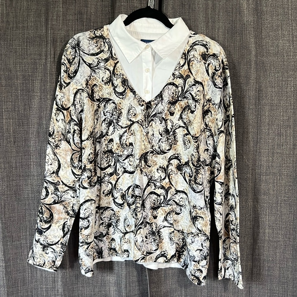Karen Scott sweater with built in collared shirt size XL